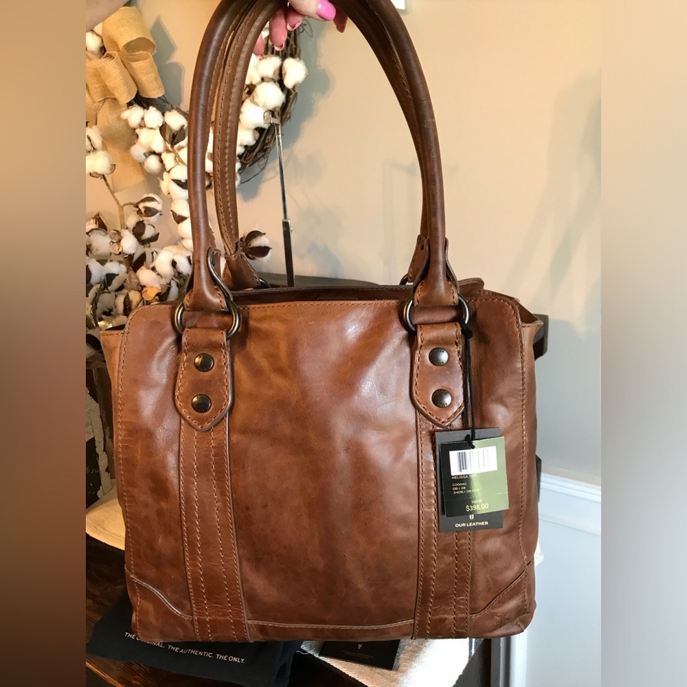 NWT Frye Melissa Leather Cognac Brown Tote Shoulder Bag Retail $398 - Picture 4 of 12